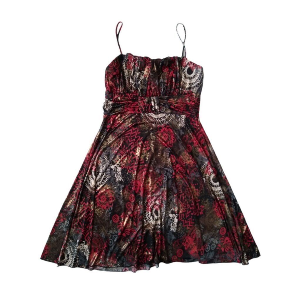 Nina Piu Red Black Gold Fit & Flare Mini Length Cocktail Dress Women's Medium